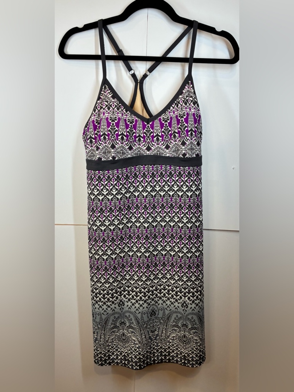 Athleta Swim Dress Top Medium Black Purple Geometric Skirted Swim Tankini Sz M